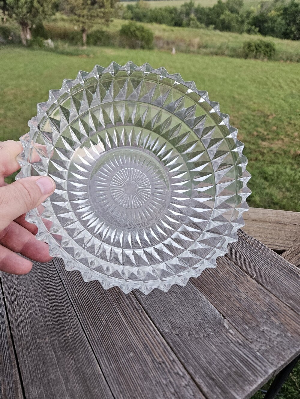 Glass bowl with diamond-cut pattern 8.5 in  #cutglass